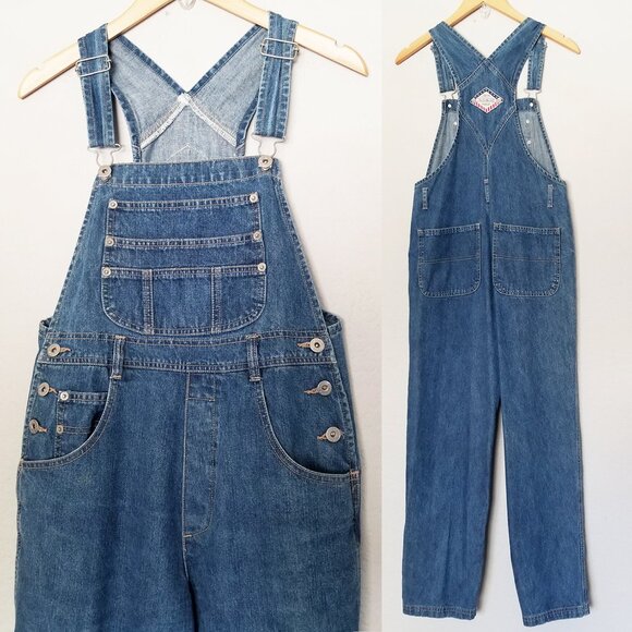 London London Vintage Denim Overalls 100% Cotton Mid Blue Y2K Bib Dungarees 90s - Picture 1 of 13